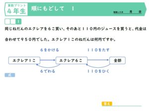 算数プリント４年生　図を使って考えよう（順にもどして・もとの数はいくつ）