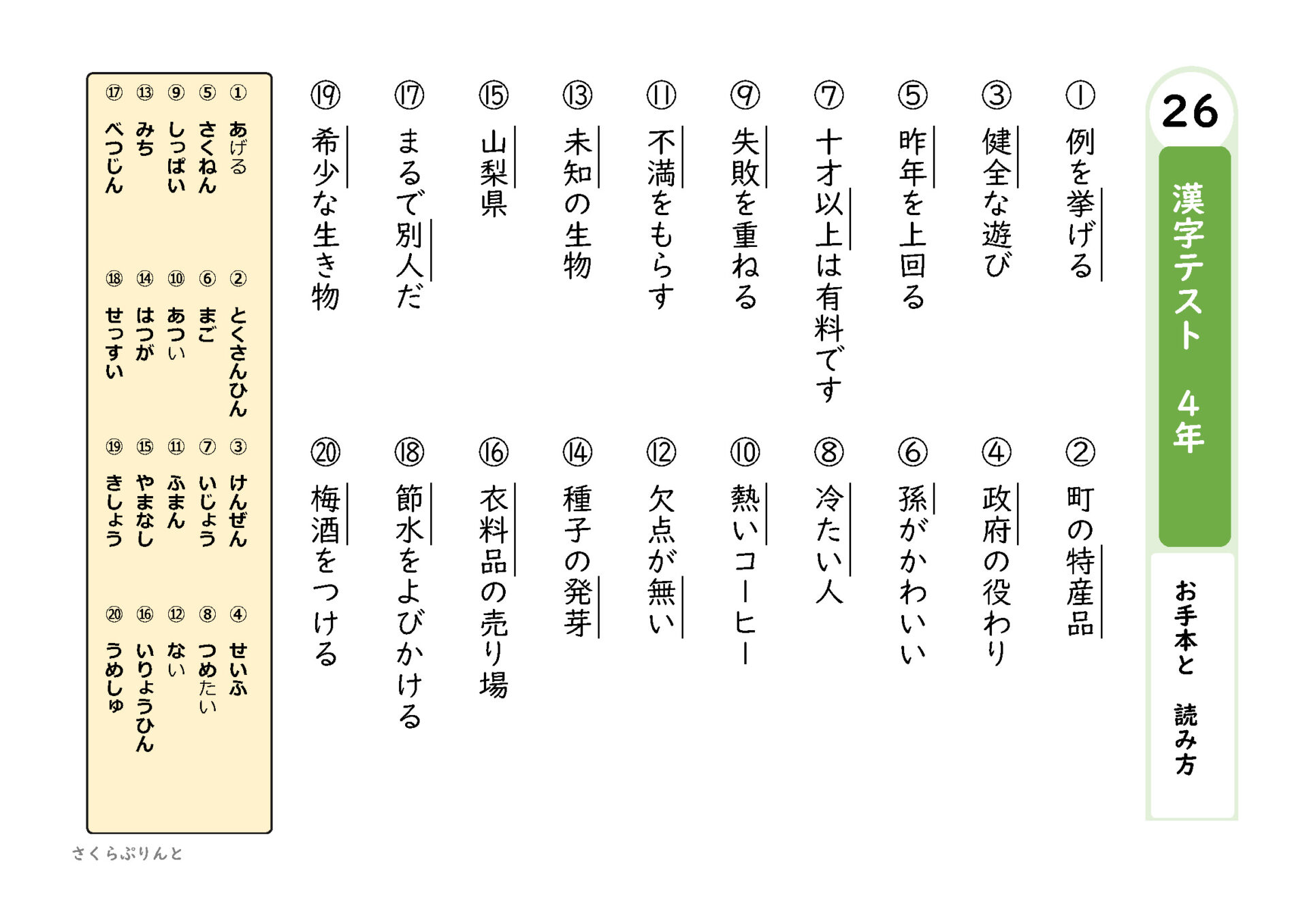 ４年生で習う漢字 漢字テスト２６ ２３ ２５まとめ 東京書籍版
